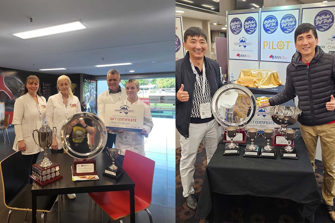 The Samuel Gee team (left) and the Country Cob team (right) at Australia's Best Pie & Pastie Competition